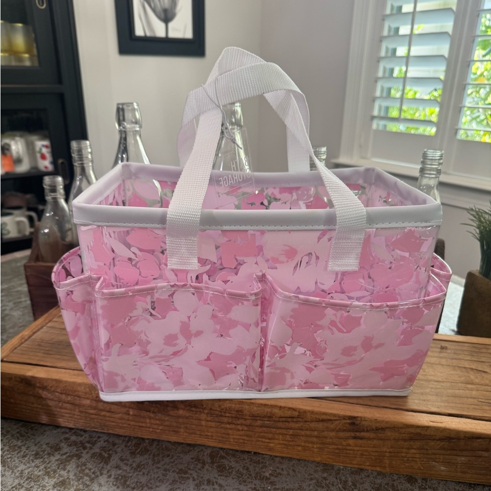 TAYLOR MADISON LARGE RECTANGLE “PINK  FLORAL”  PRINT VINYL BATHROOM STORAGE